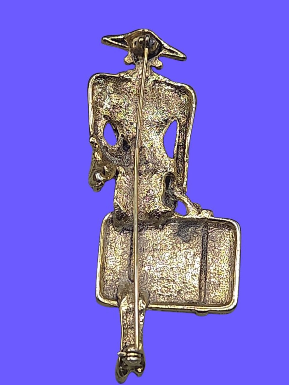 Vintage Jet-Set Traveler Figural Brooch Gold Tone Tall Lady w/Suitcase Art Deco - Picture 4 of 5